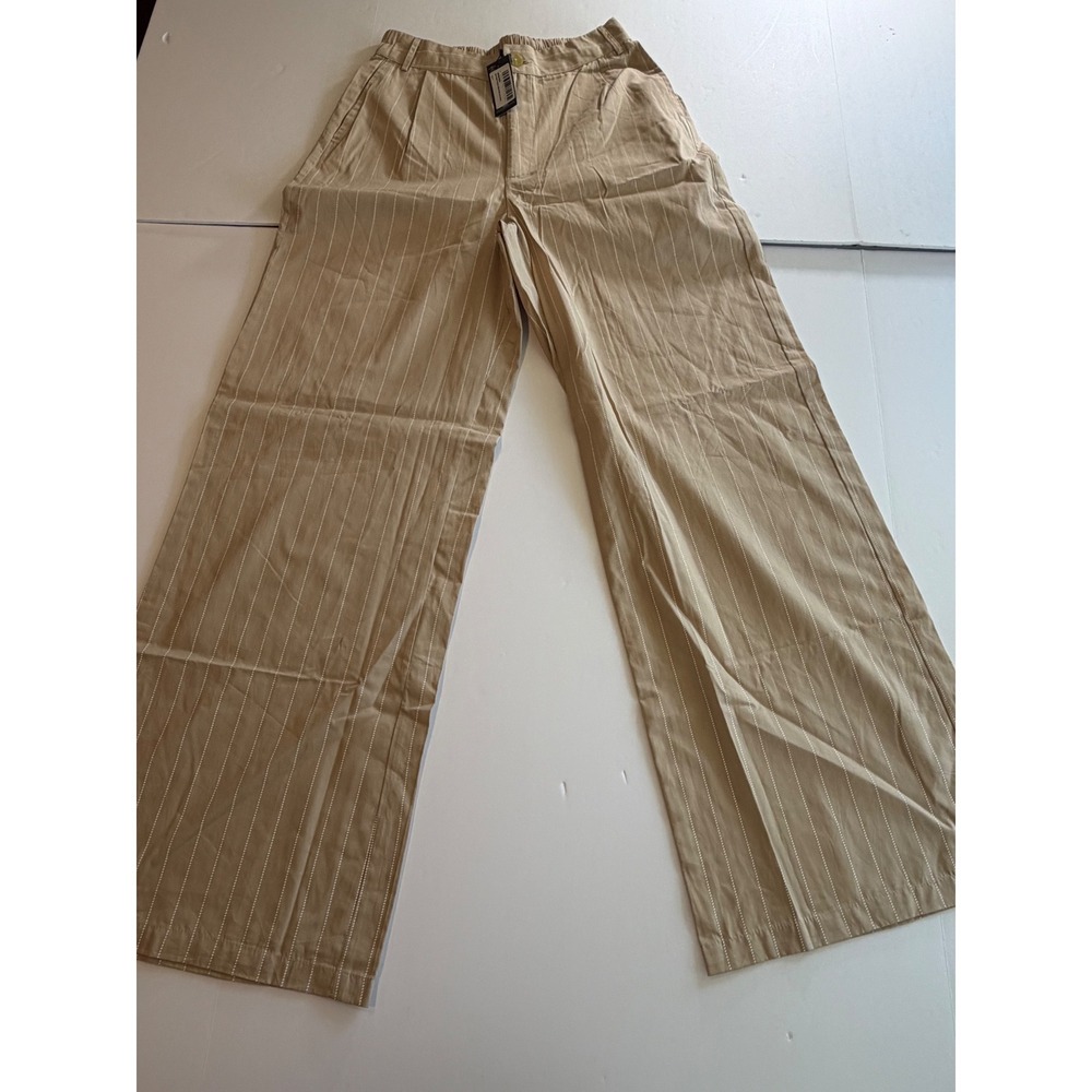 PrettyLittleThing Beige Pinstripe Wide Leg Pleated Trousers Pants US 0 NEW